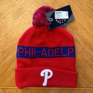 Fanatics Philadelphia Phillies Beanie League Logo Cuffed Knit Hat Pom Red Royal